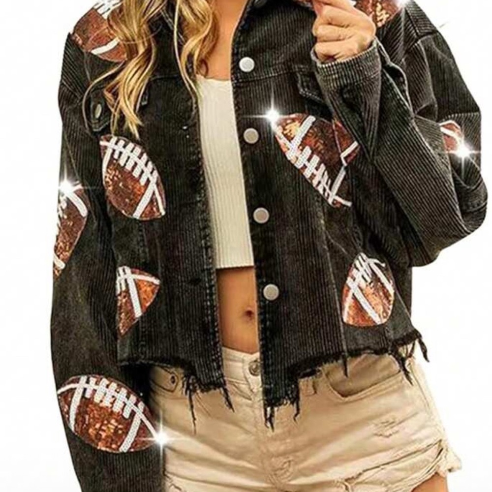 Black Sequin Football Women's Jacket